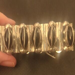 CHUNKY Vintage Mexican Sterling & Onyx Bracelet 1940s Brutalist